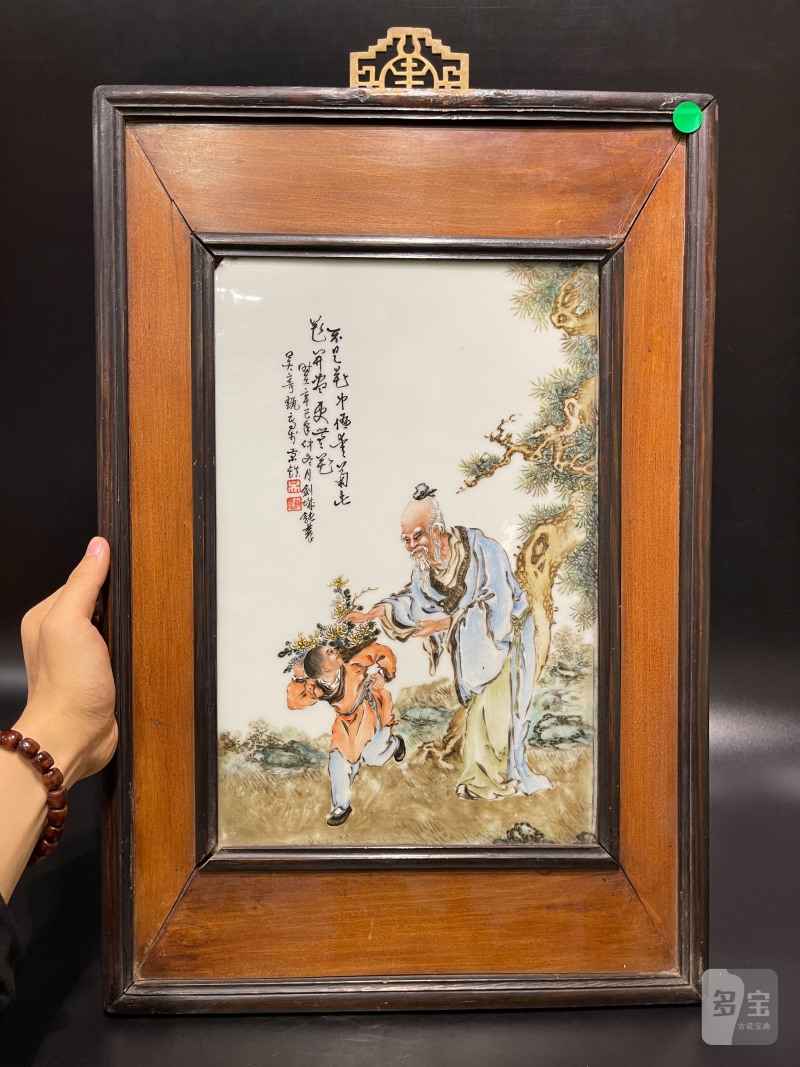 民国 粉彩高士图瓷板一对 - 图8